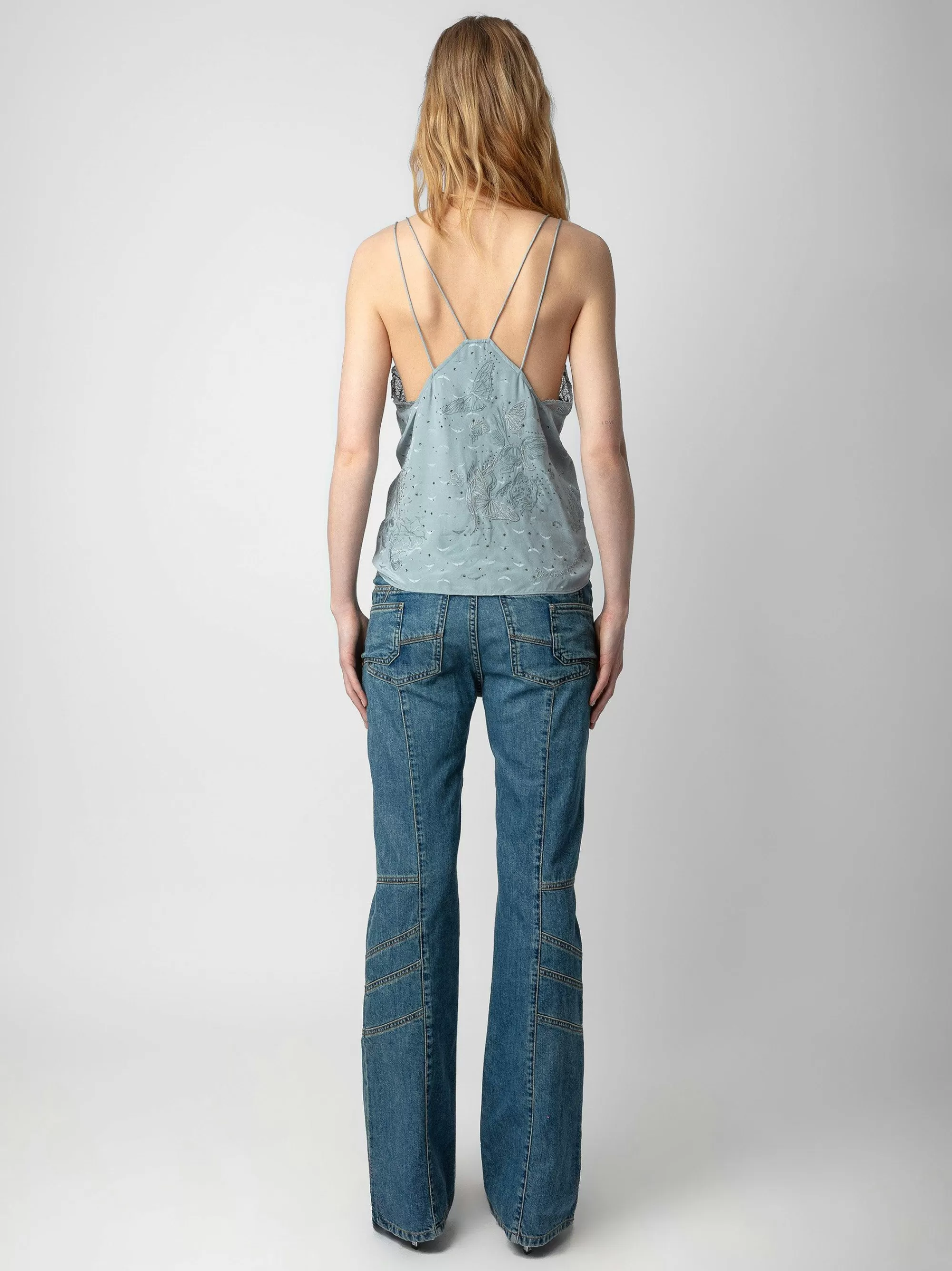 Shop Zadig & Voltaire Camisole Capela Rhinestone Silk Jacquard Isbre