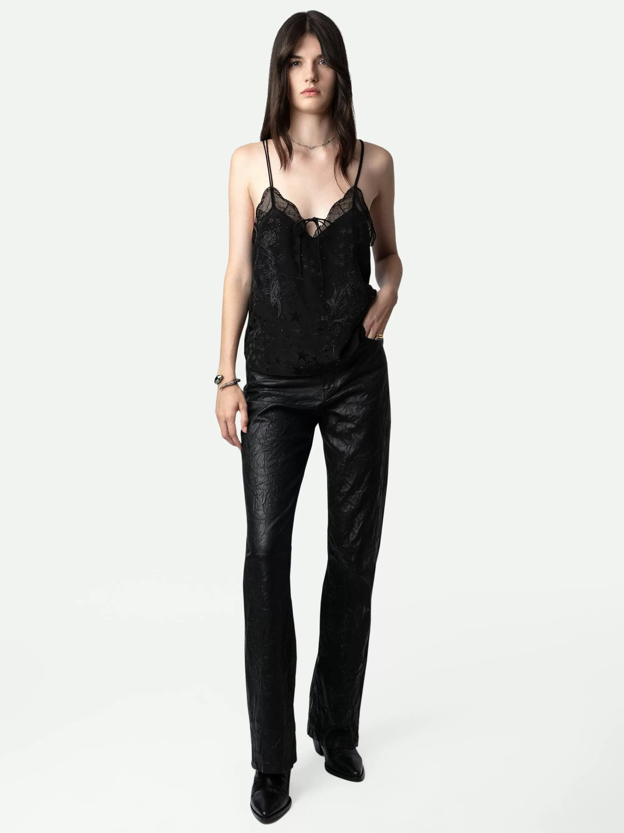 Hot Zadig & Voltaire Camisole Capela Silk Rhinestones Svart