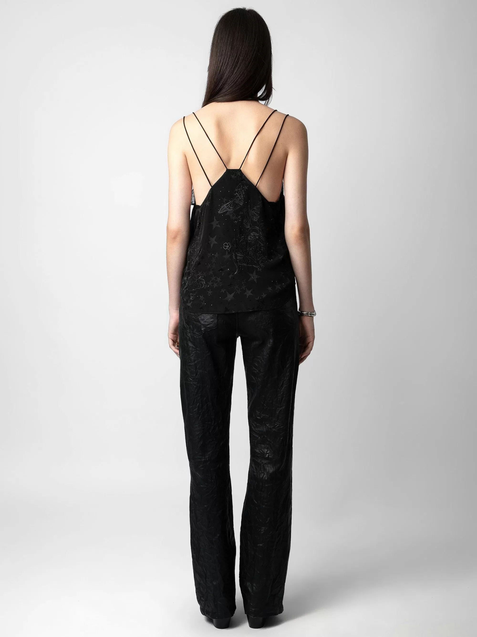 Hot Zadig & Voltaire Camisole Capela Silk Rhinestones Svart