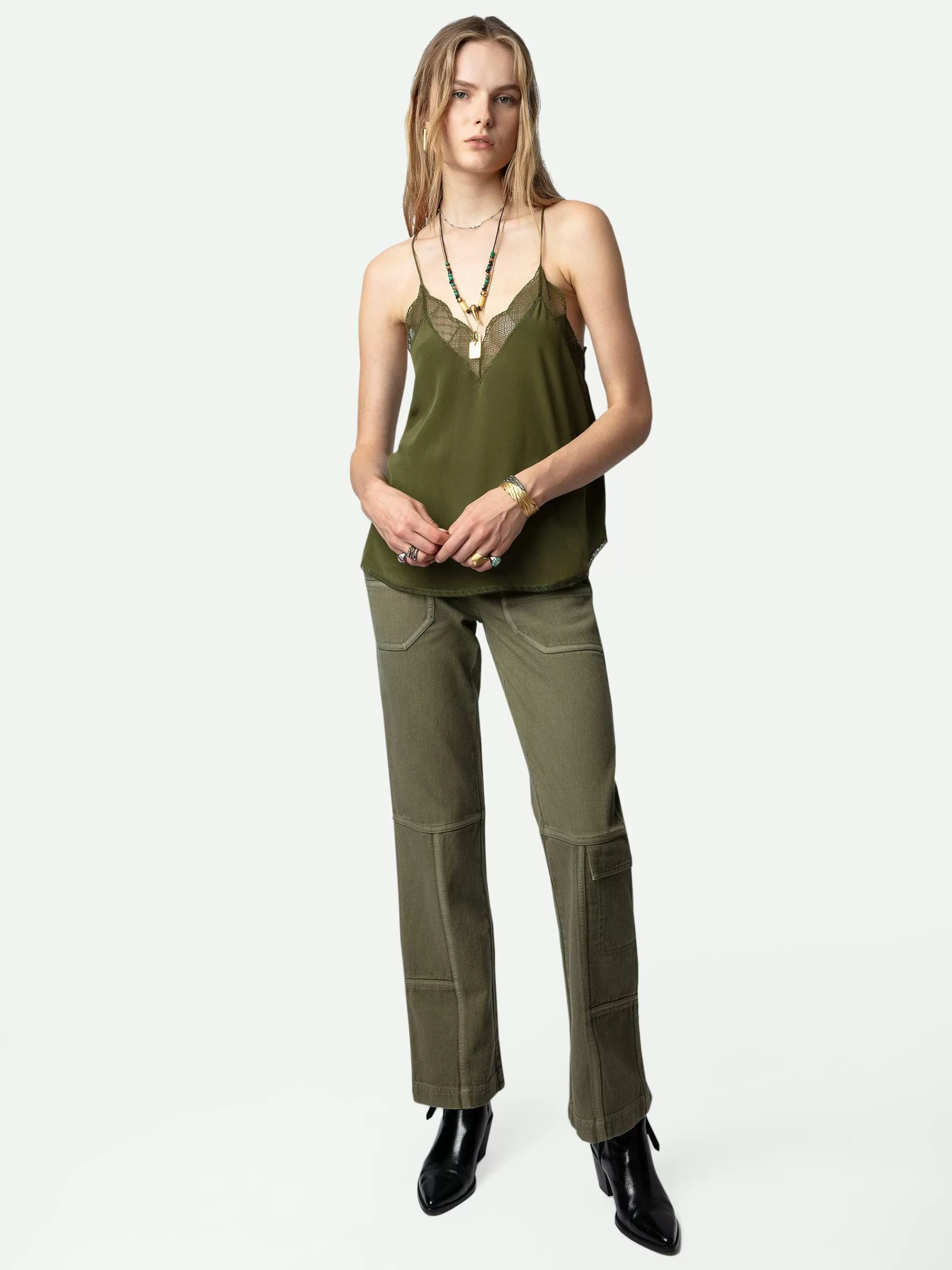 Flash Sale Zadig & Voltaire Christy Silk Camisole Mork Oliven