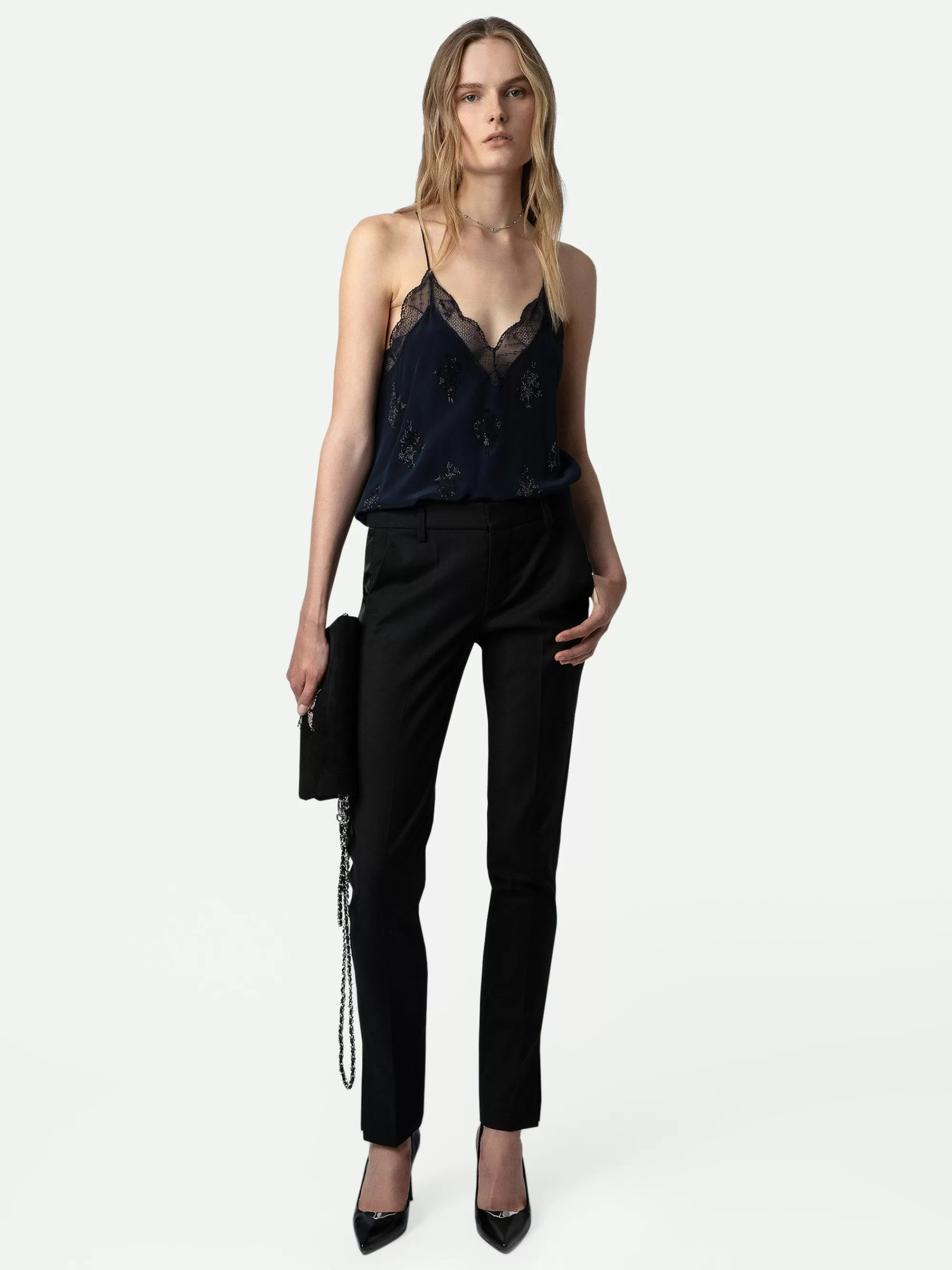 New Zadig & Voltaire Christy Strass Silk Camisole Blekk