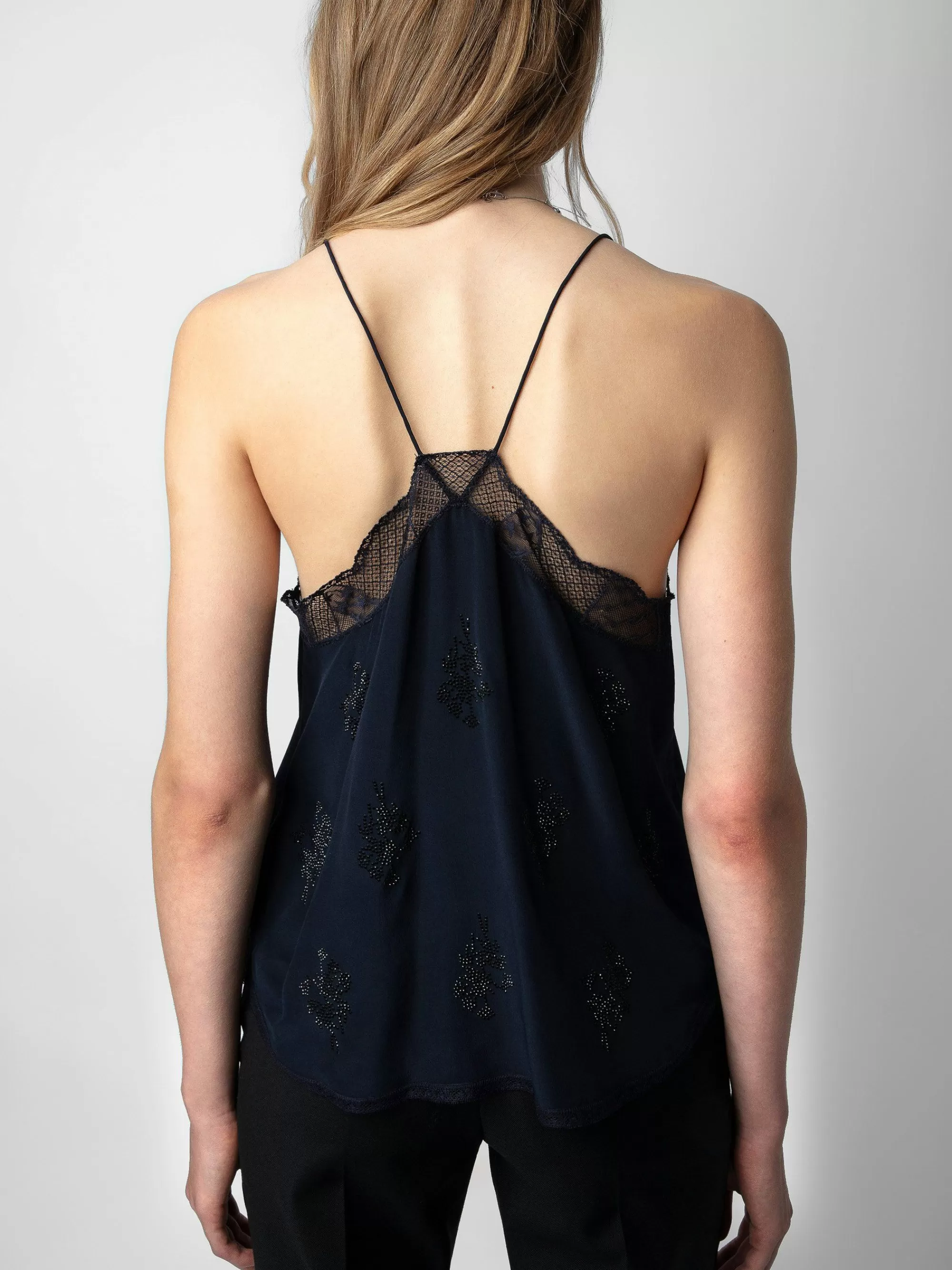 New Zadig & Voltaire Christy Strass Silk Camisole Blekk