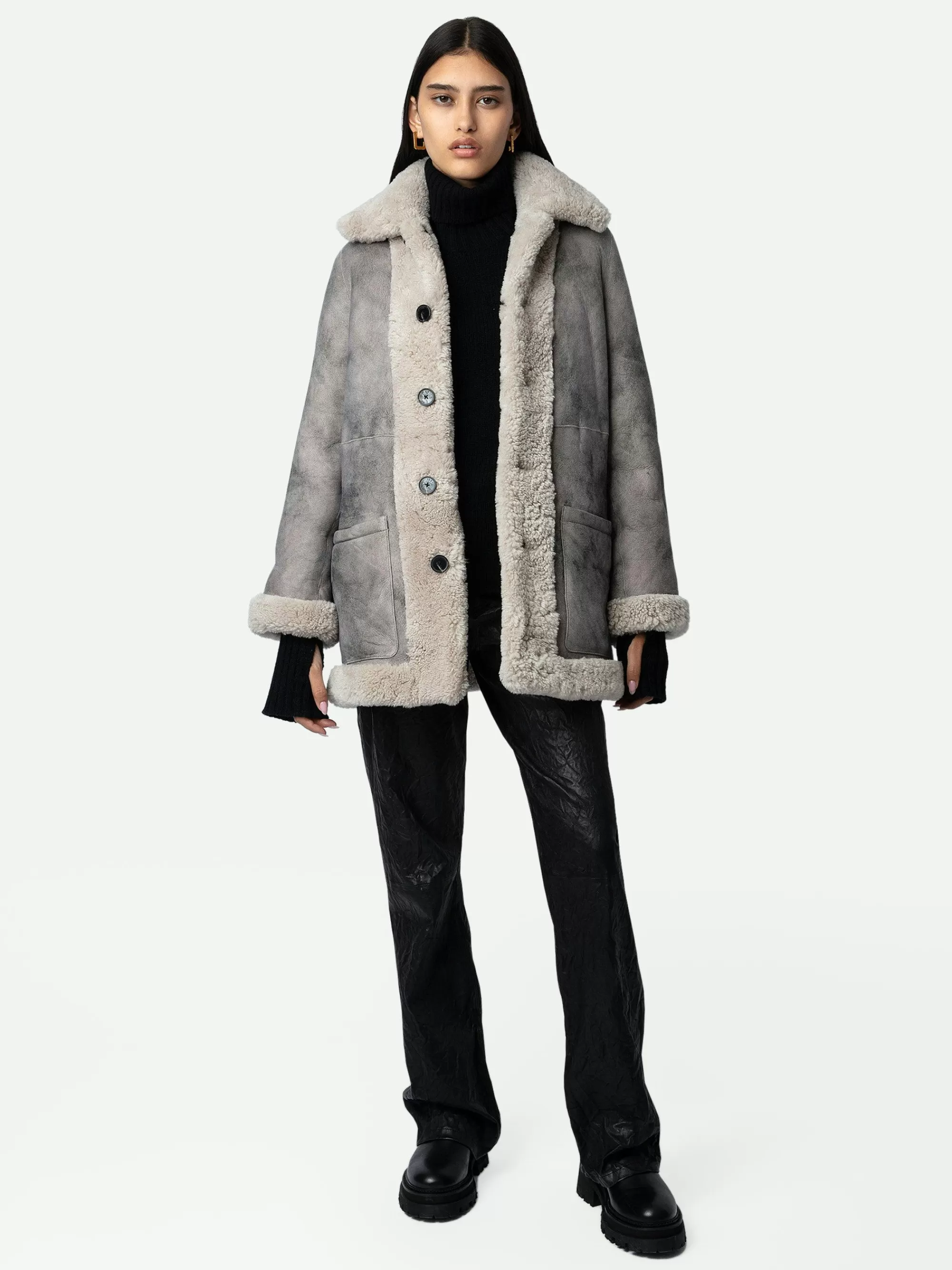 Outlet Zadig & Voltaire Magdas Shearling Coat Naturlig