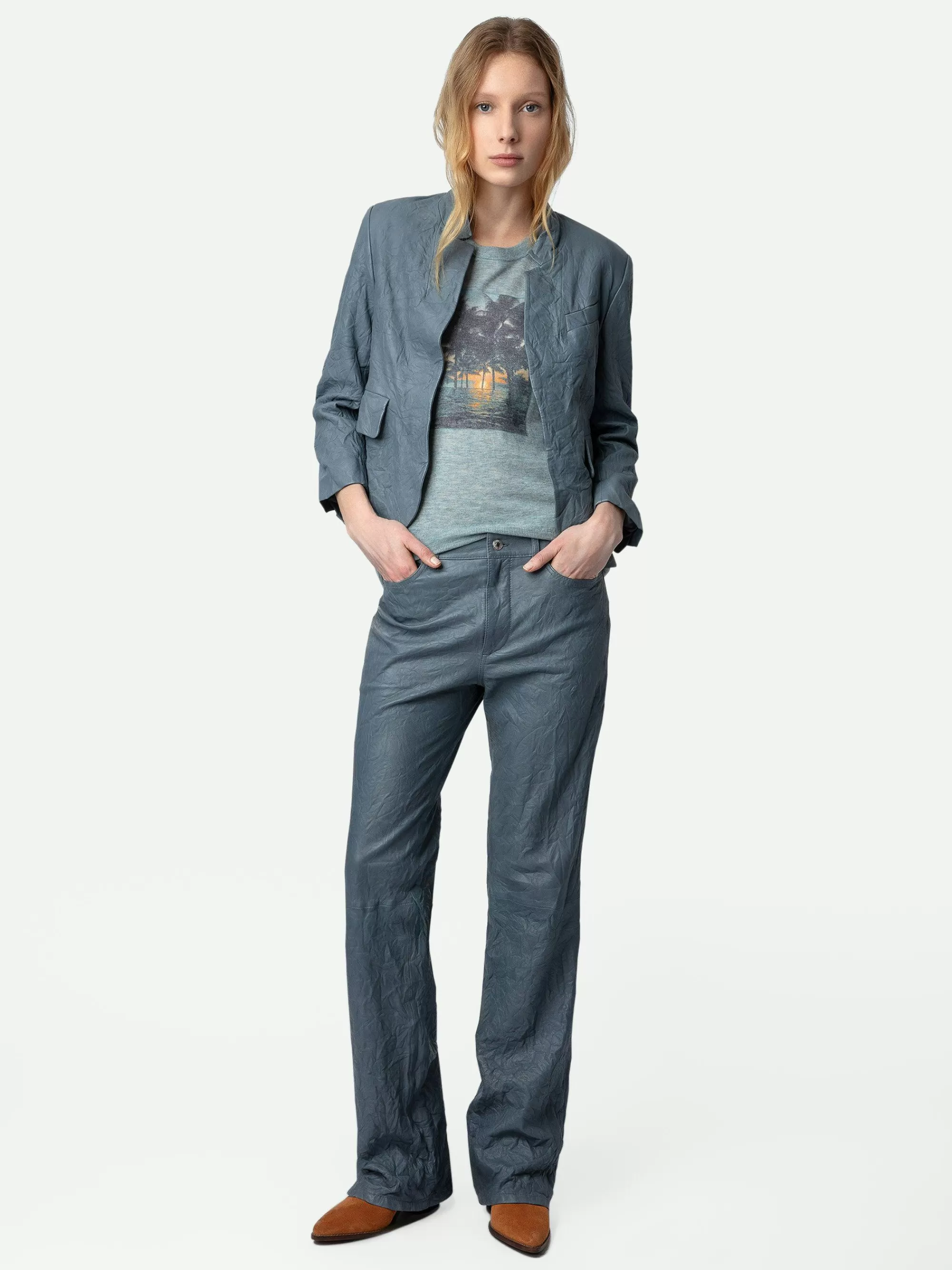 Store Zadig & Voltaire Verys Crumpled Leather Blazer Lyse Bla