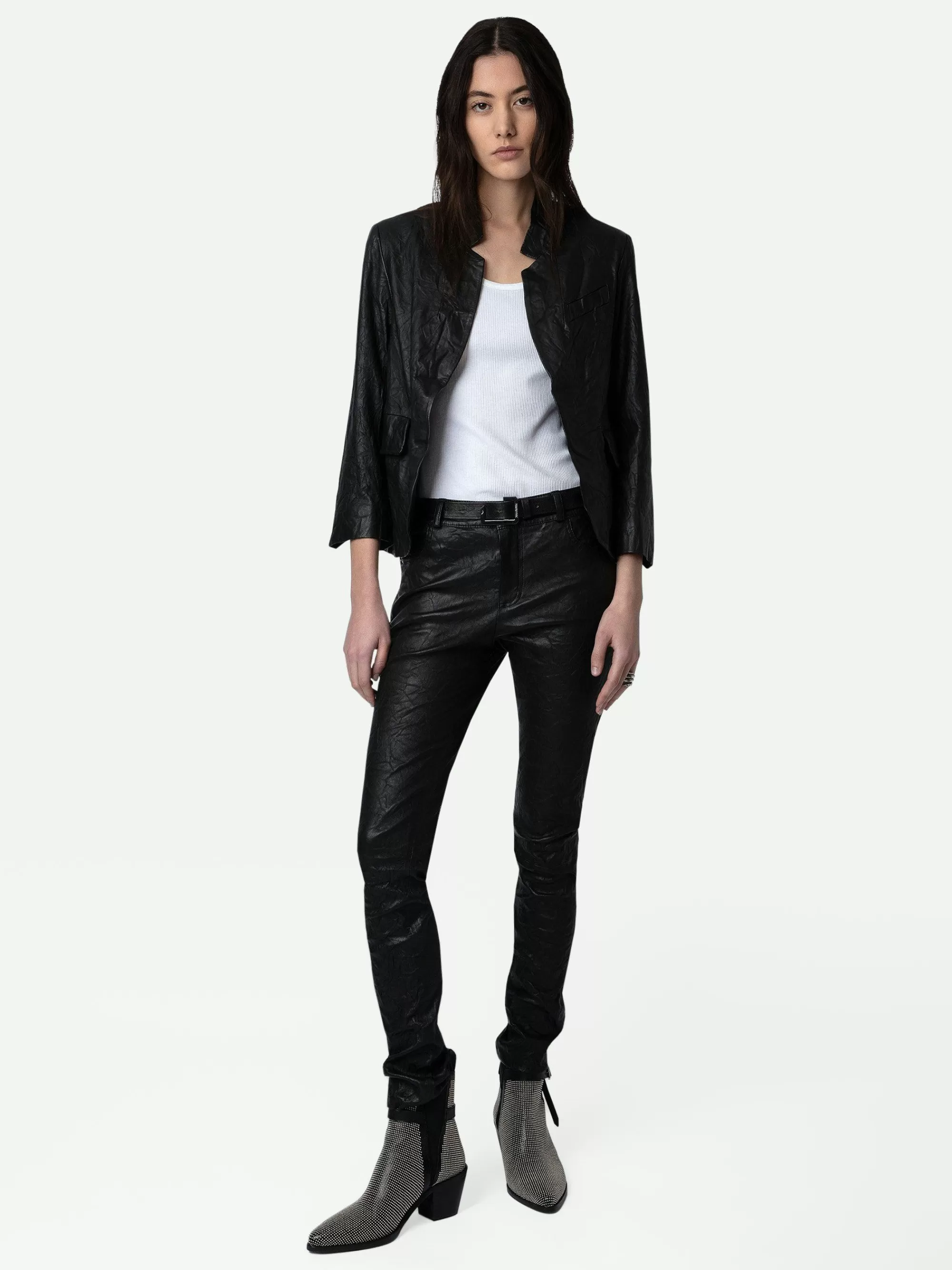 Best Sale Zadig & Voltaire Verys Crumpled Leather Blazer Svart