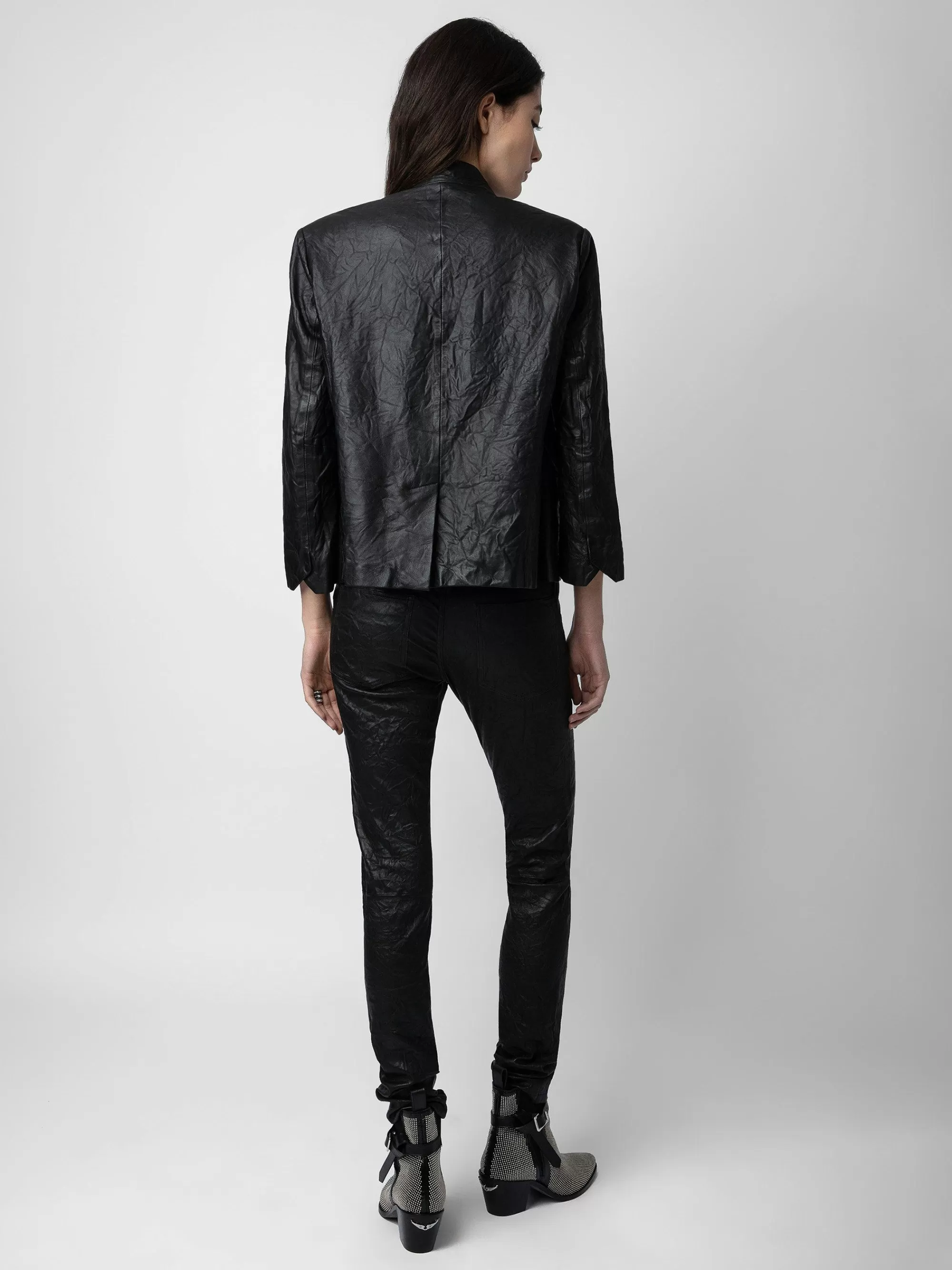 Best Sale Zadig & Voltaire Verys Crumpled Leather Blazer Svart