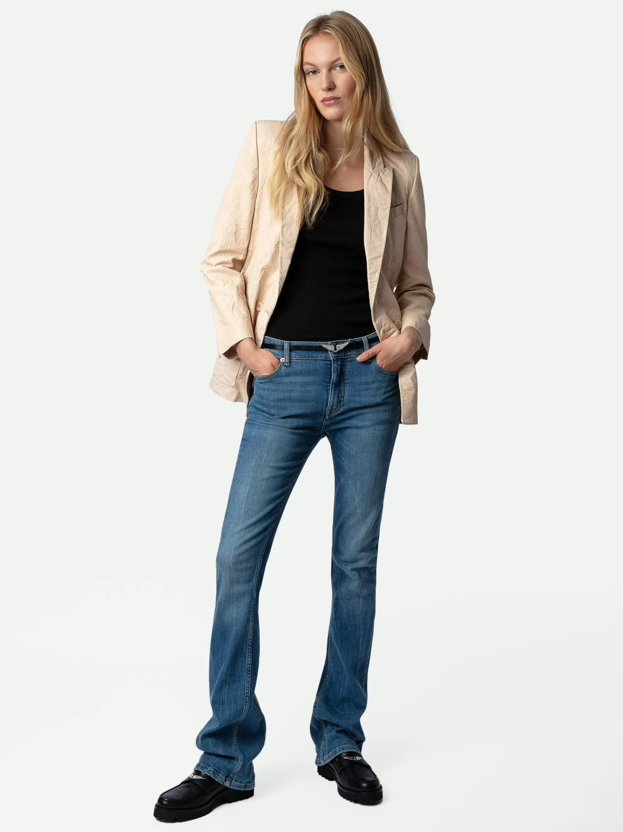 Flash Sale Zadig & Voltaire Visko Crinkle Leather Blazer Pulver